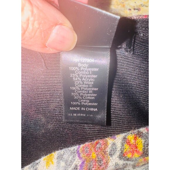 Ali Miles Patchwork Floral Knit Tunic Top  L Boho Chic Style Artsy Casual Blouse - Picture 7 of 9